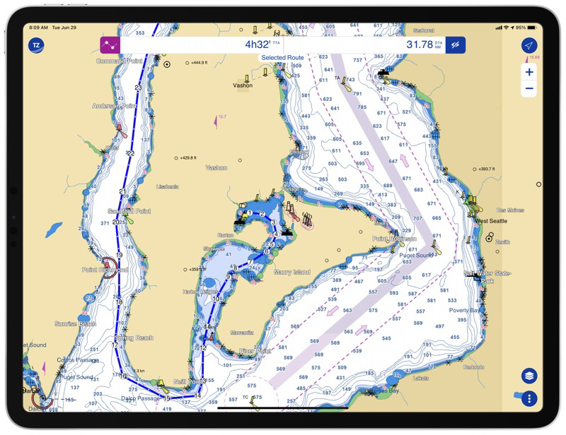 TimeZero route on iPad