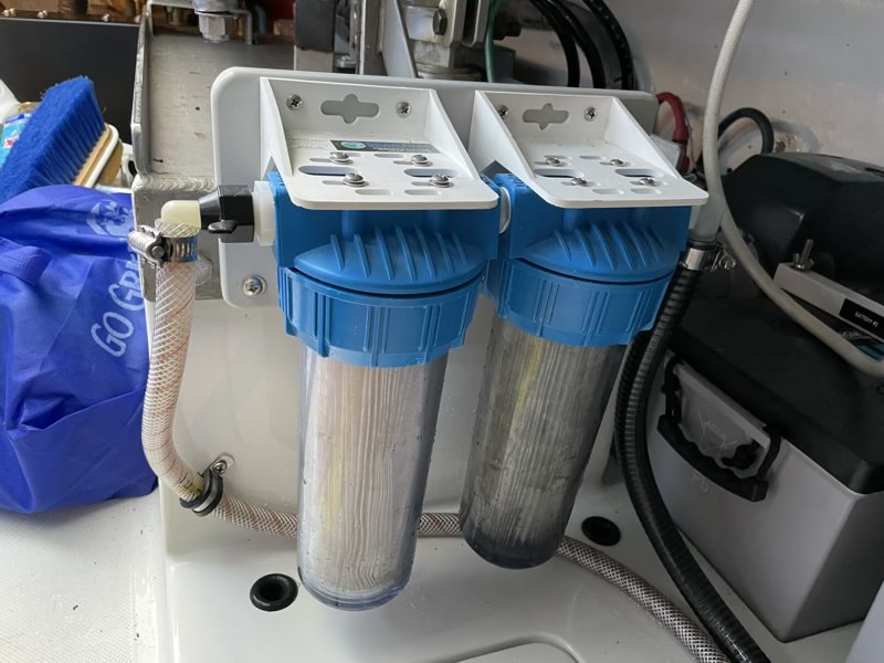 Recently cleaned watermaker pre-filters.